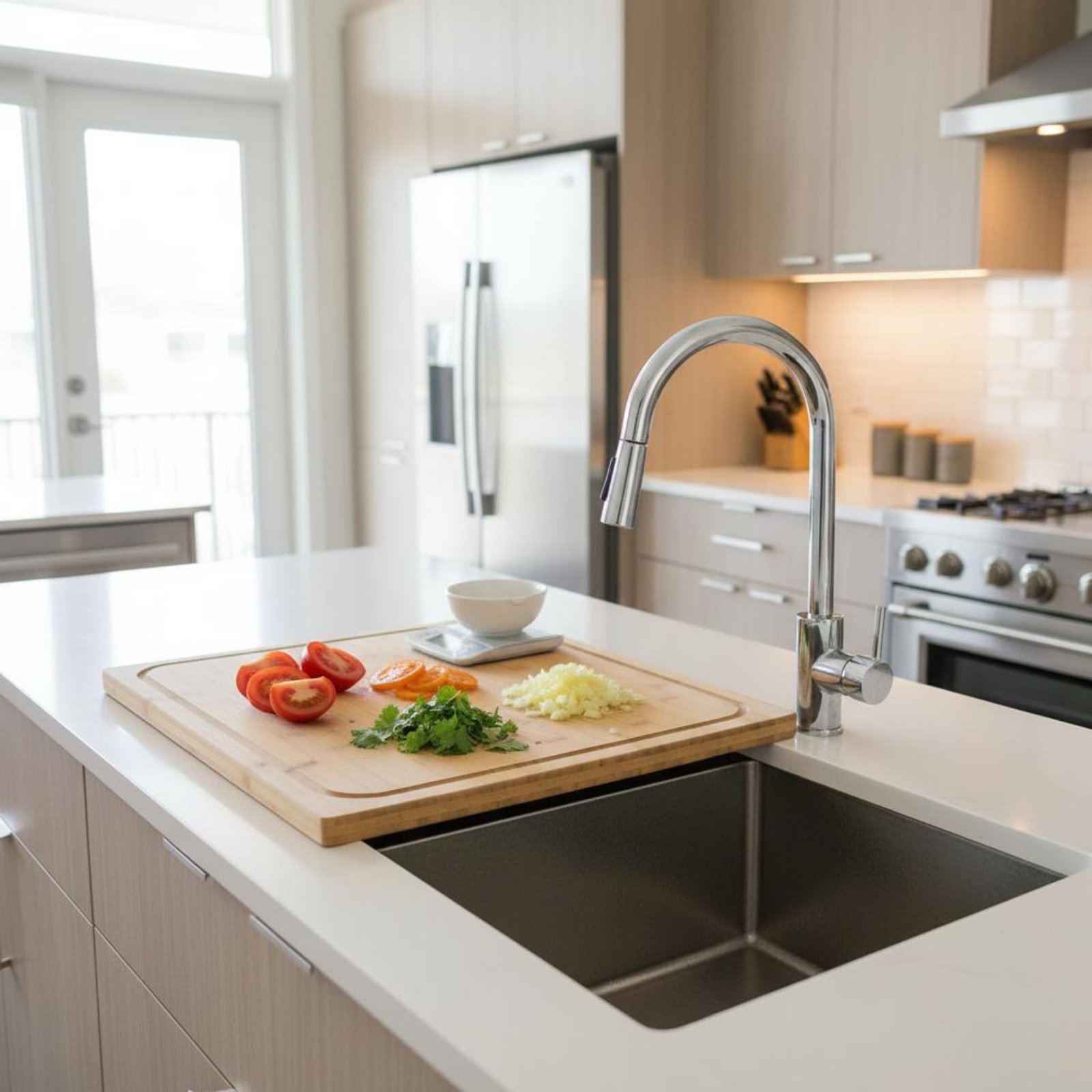 Home Cooking In - เขียงอเนกประสงค์แบบวางเหนืออ่างล้างจาน สำหรับนวดแป้ง อุปกรณ์ครัวสำหรับแม่ครัวที่บ้าน